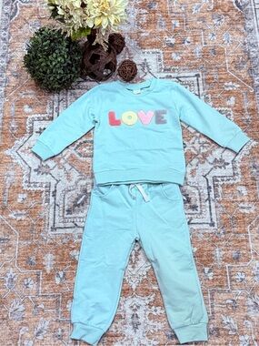 Kids Light Blue 'LOVE' Sweatshirt & Jogger Pajama Set